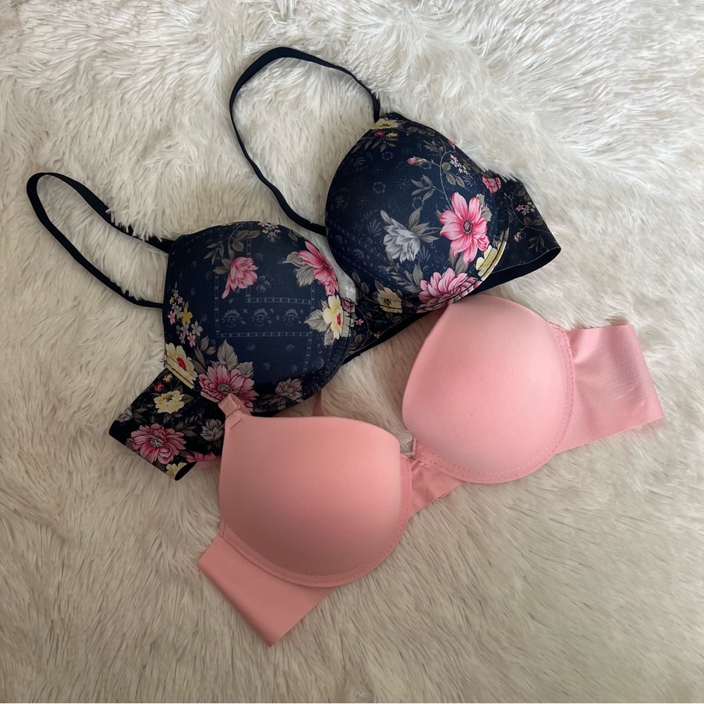 YMI Navy Floral and Pink Bra Set (2) Size 38B